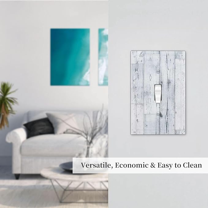 Decorative Light Switch Cover Vintage Grey White Wood Grain 1 Gang Single Toggle Device Electrical Faceplate Switchplates Decorator Outlet Wall Plate for Farmhouse Bathroom Decor