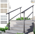 DIYHD 5 Step Handrail for Outdoor,Powder Coated Iron Stair Railing,Black Hand Rails for Indoor, Porch,Deck,2 Pack