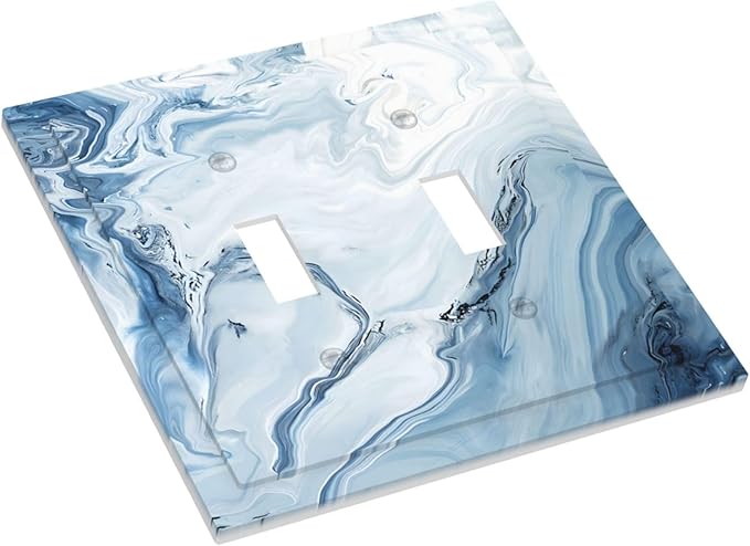 Light Blue Marble Texture Abstract Print Decorative Switch Plates 2 Gang Double Toggle Outlet Light Switch Cover Wall Plate Electrical Faceplate for Bathroom Kitchen Home Decor