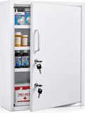 Zonon Locking Medication Cabinet with Document Pocket, Metal Wall Mounted Medication Cabinet with Dual Keys and Lock (White,21 x 16 x 6 Inch,Right Angle)