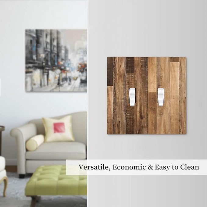 Rustic Brown Wood Splicing Vintage Dark Oak Print Decorative Switch Plates 2 Gang Double Toggle Outlet Light Switch Cover Wall Plate Electrical Faceplate for Farmhouse Home Decor
