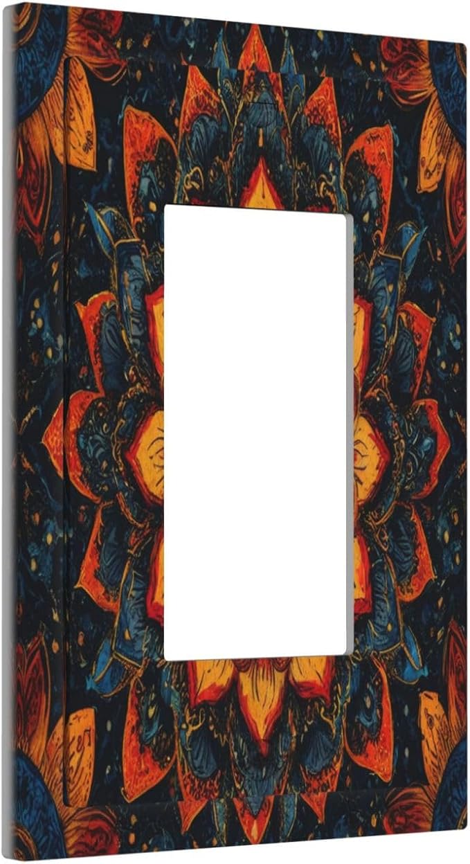 Colorful Oriental Floral Blooming Mandala Flower Outlet Covers Single Rocker Light Switch Covers Decorative 1 Gang Gfci Wall Plate Electrical Receptacle Switchplate Plug Faceplate Bathroom