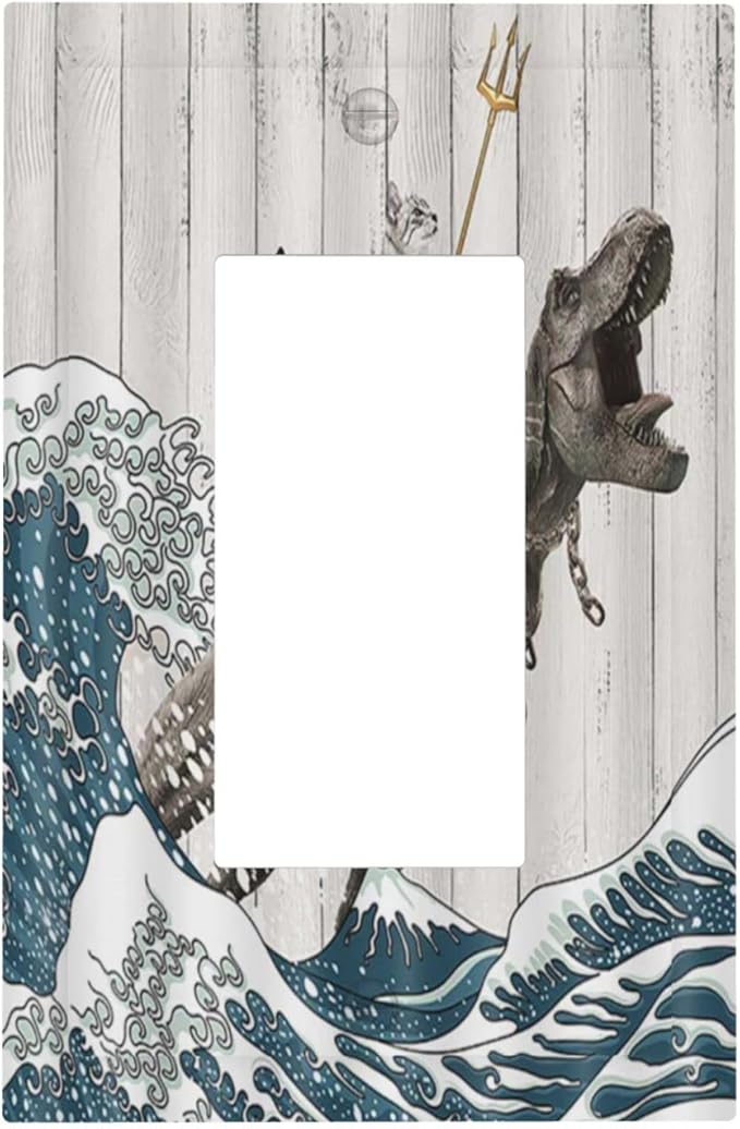 Outlet Covers Funny Cat Cool Cat Dinosaur Sea Wave Wood Single Rocker Light Switch Covers Decorative 1 Gang Receptacle Wall Plate Gfci Electrical Device Switchplate for Farm Bathroom Decora