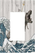 Outlet Covers Funny Cat Cool Cat Dinosaur Sea Wave Wood Single Rocker Light Switch Covers Decorative 1 Gang Receptacle Wall Plate Gfci Electrical Device Switchplate for Farm Bathroom Decora