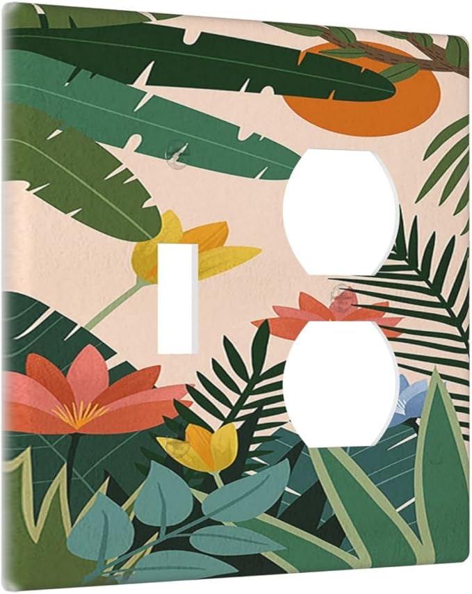Wallplates Boho Tropical Plant Floral Pattern 1 Toggle 1 Duplex Switch Plate Electrical GFCI Faceplate Decorative Light Switch Covers for Bedroom Cabin Decor