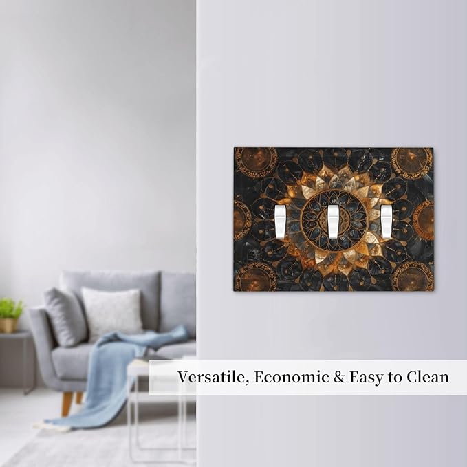 Cool Colorful Mandal Flowers Boho Floral Decorative Switch Plates 3 Gang Wall Plate Triple Toggle Light Switch Cover Faceplate Electrical Wall Panels for Bed Room Living Room Decor