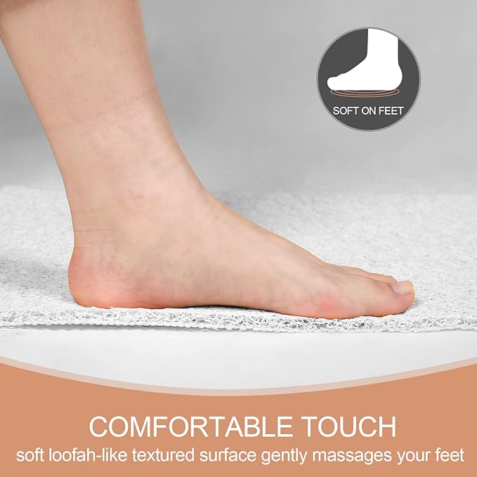 Joyhalo Shower Mat Bathtub Mat Non Slip, Bathmats Non Slip, Quick Drying Foot Scrubber Loofah Mats for Shower, Tub, Bathroom, Home,17x30inch, White