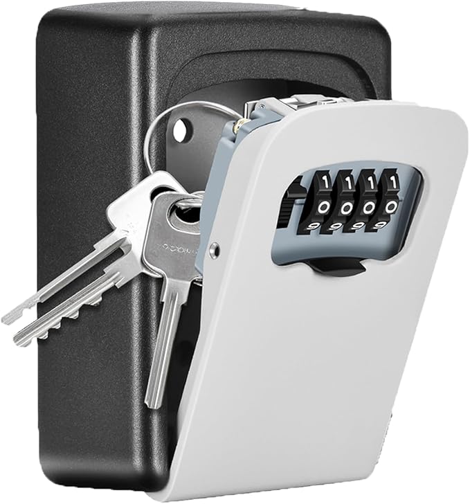 Key Lock Box Wall Mounted, Fayleeko 4 Digit Combination Lockbox for Outside, House Keys - 5 Keys Capacity, Key Safe Security Storage Lock Box for Indoor, Outdoor, Garage, Garden, Store (Grey, 1Pack)