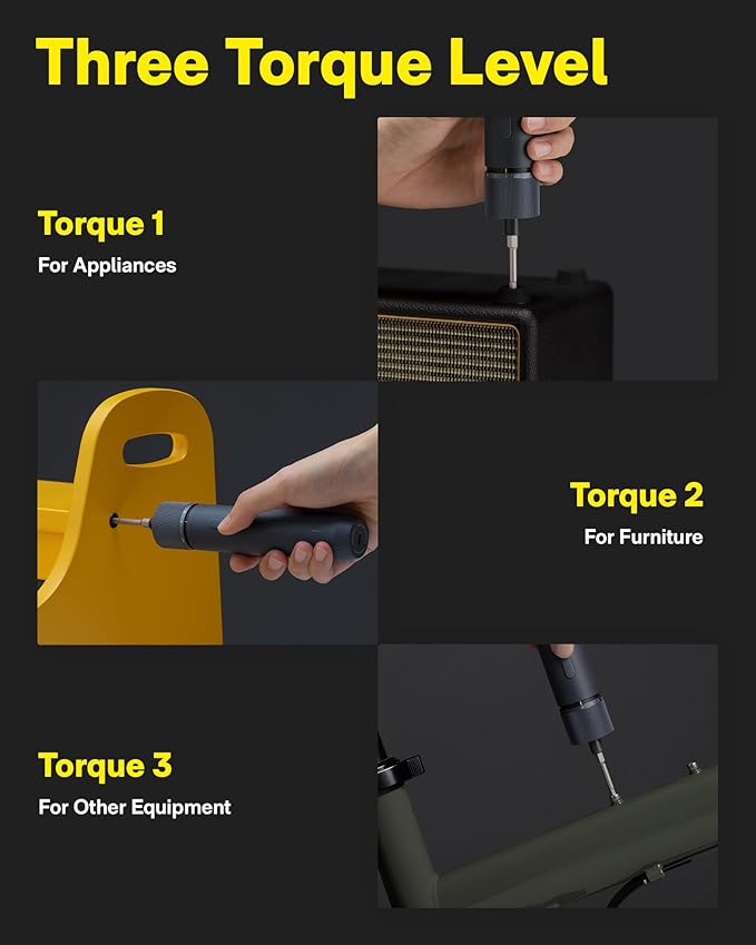 HOTO Electric Screwdriver Rechargeable, 3.6V Cordless Screwdriver Set USB-C, 1/4'' Hex Bits, 3 Torque Settings, 1500mAh Battery, LED Light & 12 S2 Metal Bits for Furniture/Electrical Repairs