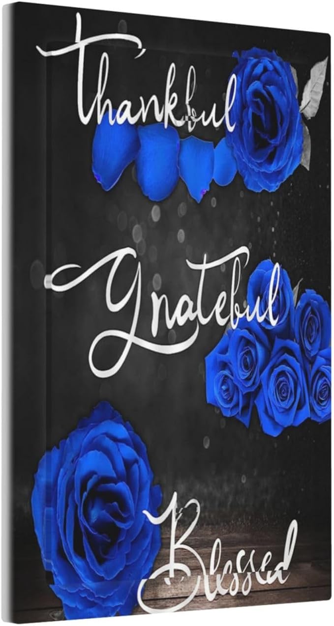 Blue Rose Thankful Blessed Romantic Royal Floral Wall Plate 1-Gang No Blank Device Electrical Outlet Covers Decorator Electric Receptacle Faceplate for Kitchen Bathroom Home Decor, SPSHIAN20230626