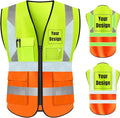 YOWESHOP High Visibility Safety Vest Custom Your Logo Protective Workwear 5 Pockets With Reflective Strips Outdoor Work Vest (3XL, Yellow Orange Luminous)