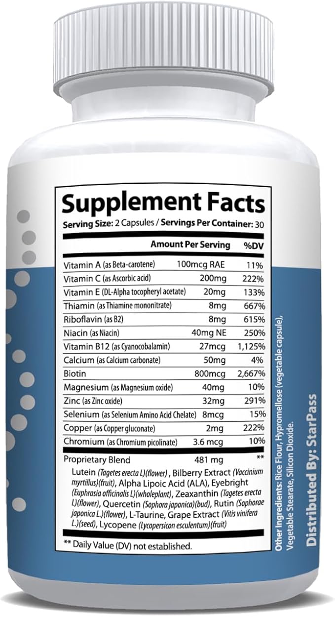 #1 Complete Research Vision Formula Advanced Eye Health Vitamin & Mineral Supplement Support w/Bilberry, Lutein, Zeaxanthin, Lycopene, Resveratrol | Eye Strain, Dry Eyes 180 caps (3 Pack)