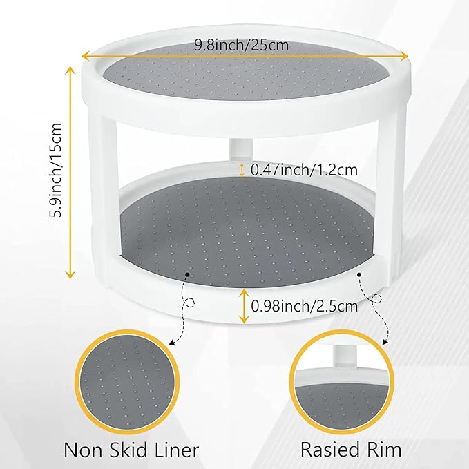 Lazy Susan Organizer, 2 Tier Non Skid Spice Rack Turntable,360 Degree Rotating Seasoning Organizer, 10-Inch Spinning Organizer for Pantry Cabinet, Kitchen, Countertop, Vanity Display Stand