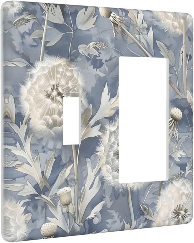 Blue Dandelion Vintage Floral Boho Flower Outlet Covers 1 Toggle 1 Rocker Combination Decorative Wall Plate Electrical Switch Plates Light Switch Cover Plate for Bedroom Living Room Home Decor