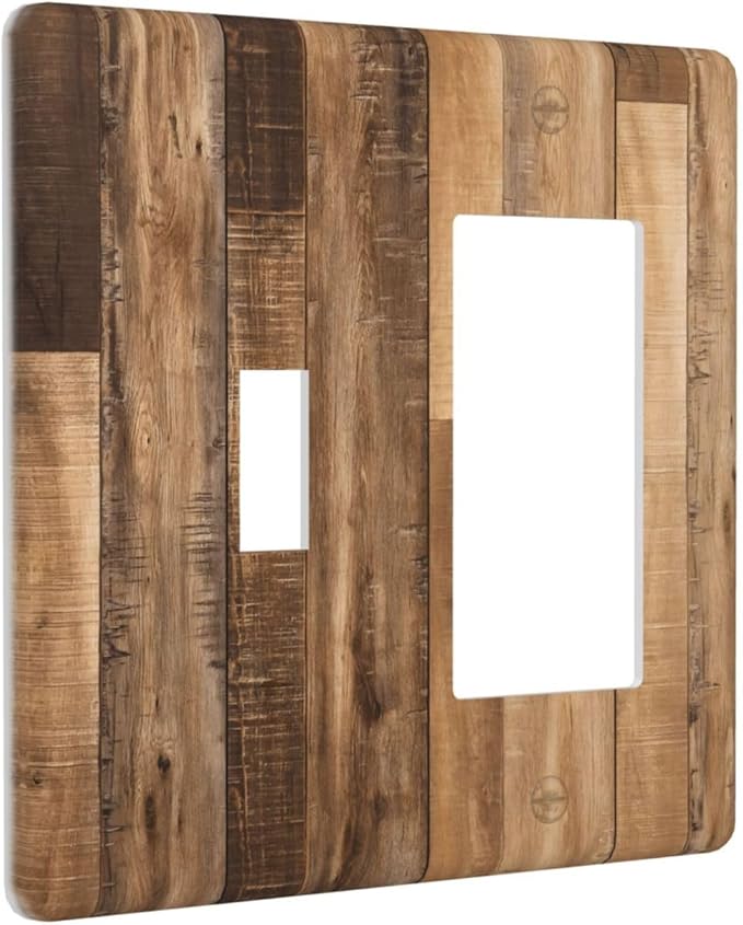 Rustic Brown Wood Splicing Vintage Dark Oak Print Outlet Covers 1 Toggle 1 Rocker Combination Decorative Wall Plate Electrical Switch Plates Light Switch Cover Plate for Farmhouse Home Decor