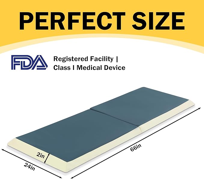 MABOZOO Fall Mat for Elderly with Glow-in-The-Dark Strips, 66"x24"x2" PU Leather Fall Mattress with Beveled Edge, Bi-Fold Bedside Safety Protection Mat for Patients, Seniors, Caregivers