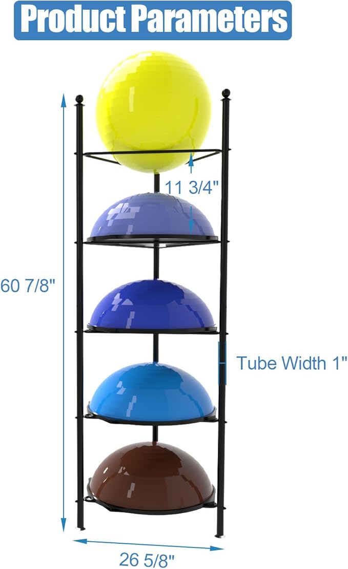 Balance Ball Half Rack 3/5 Tiers, iron Half Exercise Balls Holder for Half Ball & Yoga Ball, Home Gym Studios Standing Half Ball Balance Trainer Shelf