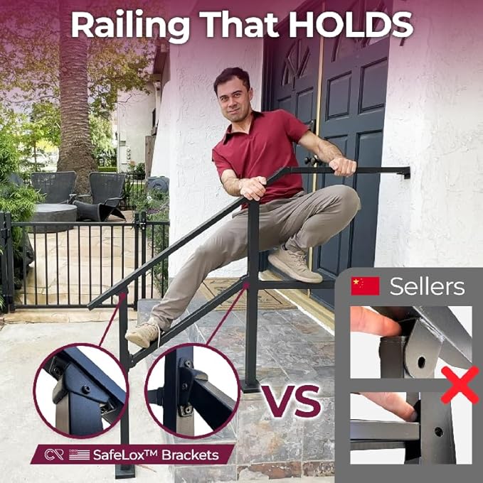 CHR Fence & Rail Hand Rails for Outdoor Steps, 5 Step Handrail & Indoor Stair Railing Kit, Railings for Outdoor Steps and Hand Rails for Seniors for Porch Railing & Deck Hand Rail, 4 to 5 Steps