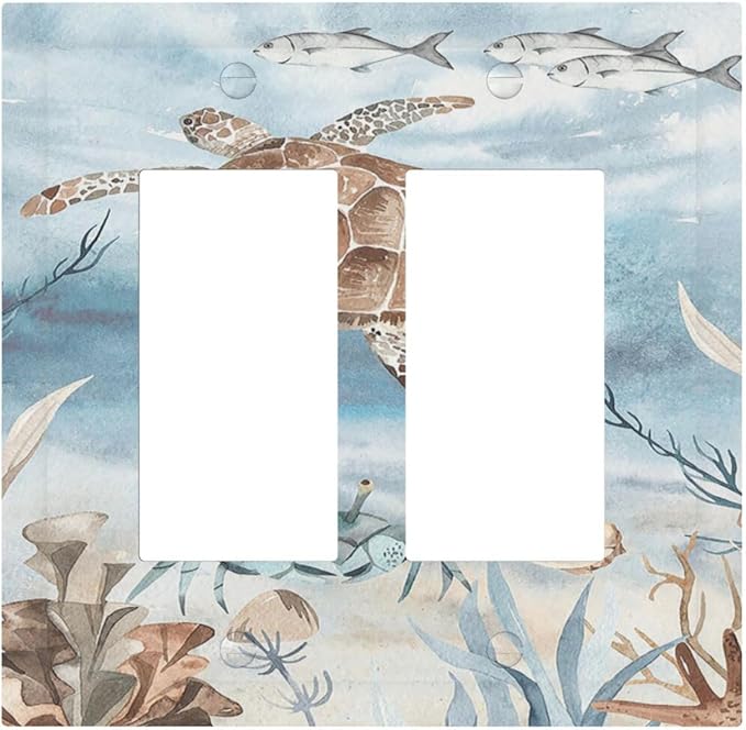 Decorative Outlet Covers Sea Turtle Coral Reef Nauticaltheme 2 Gang Double GFCI Rocker Electrical Wall Panels Light Switch Cover Plate for Kids room Bathroom Decor
