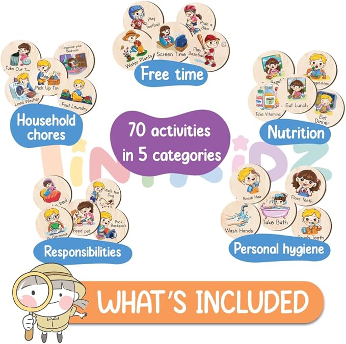 Wooden Chore Chart for Kids Multiple Kids 13.5"x16.5", Behavior Chore Chart for Kids at Home, Daily Routine for Kids, Daily Responsibilities for Toddlers
