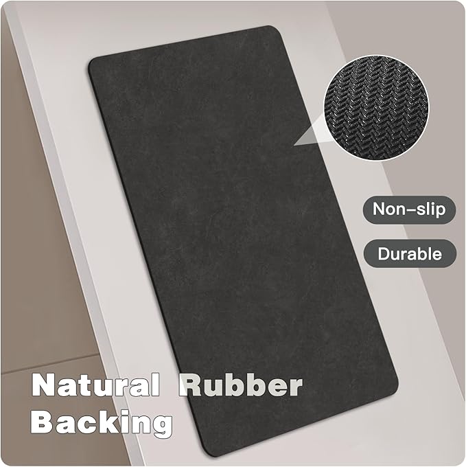 Black Bath Mat, Bathroom Rugs Non Slip Washable Thin Absorbent Quick Dry Bath Mat Fits Under Door Bathroom Floor Mat Perfect for Bath, Shower, or Sink 36"x48" Black