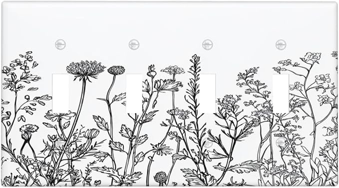 Light Switch Covers Floral Wildflower Rustic Plant Leaves Quad Toggle Electrical Faceplate 4 Gang Wall Plate Decorative Switch Plates For Farmhouse Cabin Decor