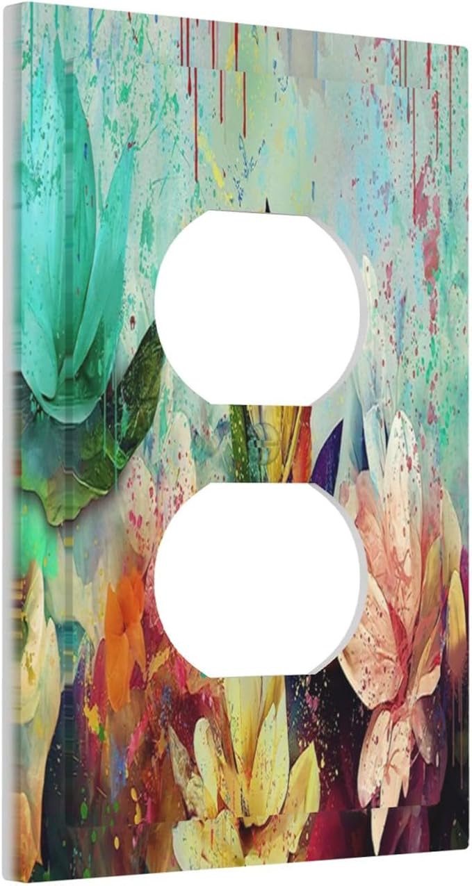 Outlet Covers Watercolor Flower Colorful Floral 1 Gang Duplex Light Switch Cover Plate Decorative Wall Plates Electrical Switchplate Receptacle Cover for Bathroom Bedroom Decor