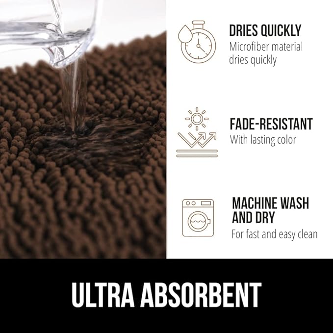 GORILLA GRIP Bathroom Rug Sets, Soft Chenille 2 Piece Area Rugs Set, Toilet Base Mat and 30x20 Carpet, Absorbent Microfiber Washable Mats Dry Quickly, Home Decor and Bath Room Accessories, Brown