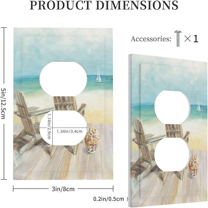 Outlet Covers Beach Chair Seascape Blue Ocean 1 Gang Duplex Light Switch Cover Plate Modern Coastal Decorative Wall Plates Electrical Switchplate Receptacle Cover for Bathroom Bedroom Decor