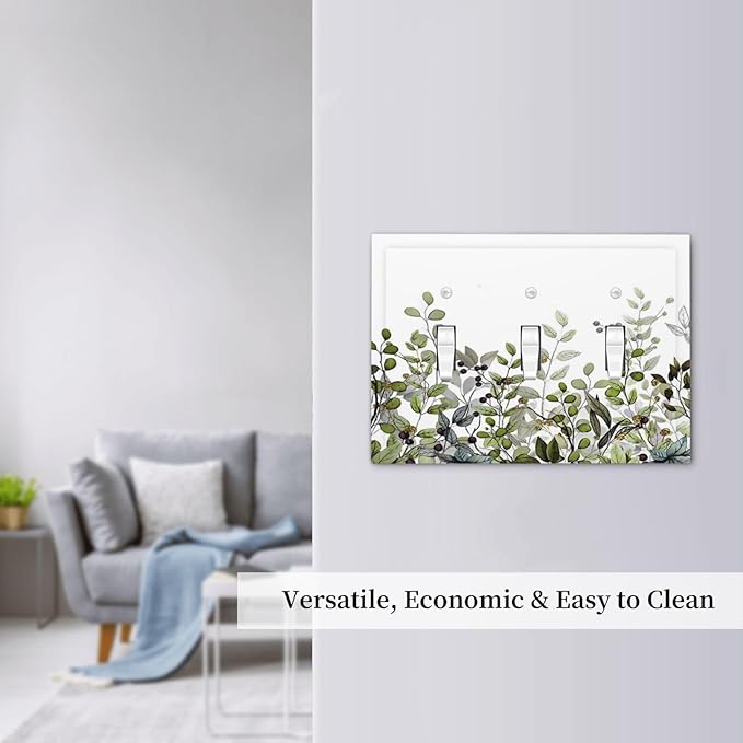 Watercolor Green Eucalyptus Leaves Plants Fruit Decorative Switch Plates 3 Gang Wall Plate Triple Toggle Light Switch Cover Faceplate Electrical Wall Panels for Bed Room Living Room Decor