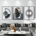 QKF 3 Pieces Modern Funky Wall Art For Living Room Geometry For Home Decoration Pictures Dark On Abstract Canvas Print Paintings Bedroom Bathroom Office Posters & Prints (Medium Size 16x24inch)