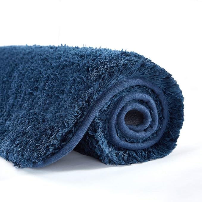 Suchtale Large Navy Shaggy Bathroom Mat (24 x 60) - Extra Soft Machine Washable Microfiber Non Slip Mat With Rubber Back
