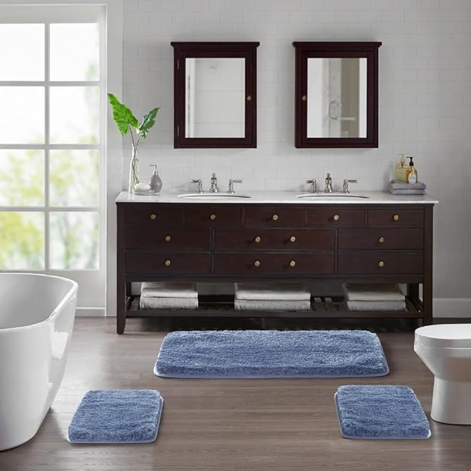 Suchtale Bath Rug for Bathroom Non Slip Bathroom Mat (20 x 32, Blue) Water Absorbent Soft Microfiber Shaggy Bath Rug Machine Washable Bath Mat for Bath Thick Plush Shower Mat