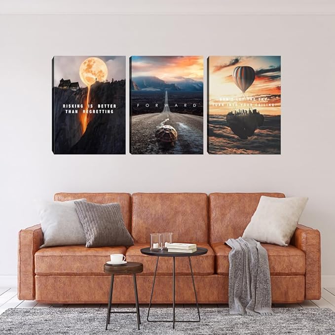 3 Pieces Motivational Canvas Wall Art Office Wall Decor Entrepreneur Quotes Inspiring Framed Poster Inspirational Quotes for Art Decoration Ready to Hang for Office Work Place Bedroom(72''Wx36''H)
