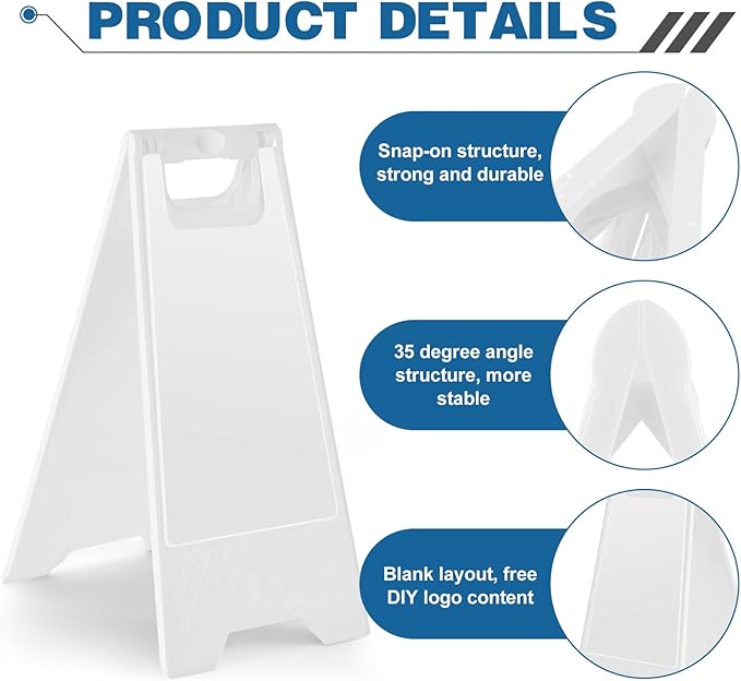 2 Pack 24 Inch Blank Floor Sign White A-frame Foldable Caution Sign Write-On Double Sided Safety Warning for Pool Restaurant Restroom Office