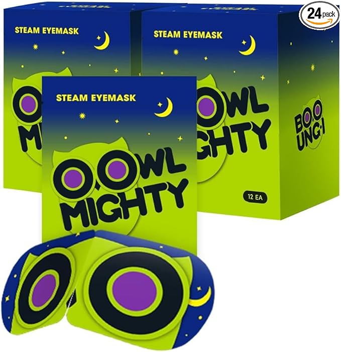 OOwl Mighty Steam Eye Mask, 24 Pack Disposable Self-Heating Warm Compress for Dry Eyes, Puffy Eyes, and Fatigue Relief, Unscented Heated Sleep Mask for Travel, Spa, Home & Gifts for Women & Men