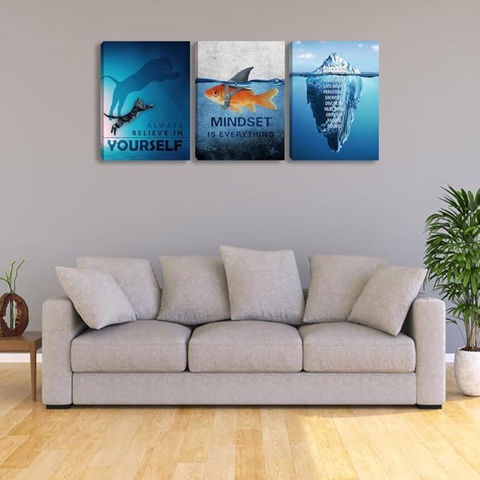 Unbruvo Motivational Cat Posters, 3 Pc Wall Art - Waterproof Canvas Prints, Inspirational Wall Decor for Office, Living Room, Bedroom - Framed Wall Art Decor, 36''Wx16''H