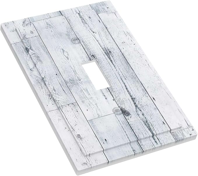 Decorative Light Switch Cover Vintage Grey White Wood Grain 1 Gang Single Toggle Device Electrical Faceplate Switchplates Decorator Outlet Wall Plate for Farmhouse Bathroom Decor