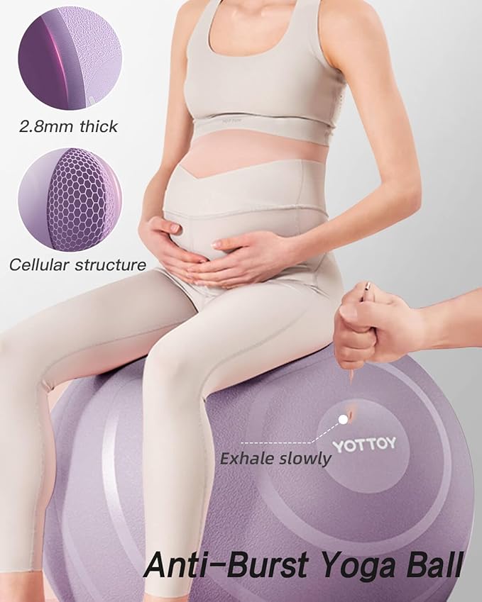 YOTTOY Anti-Burst Exercise Ball for Working Out, Yoga & Pregnancy, Extra Thick Workout Ball for Physical Therapy & Fitness