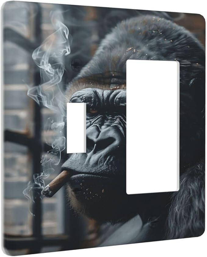 Funny Animal Smoking Black Orangutan Outlet Covers 1 Toggle 1 Rocker Combination Decorative Wall Plate Electrical Switch Plates Light Switch Cover Plate for Farmhouse Home Office Decor