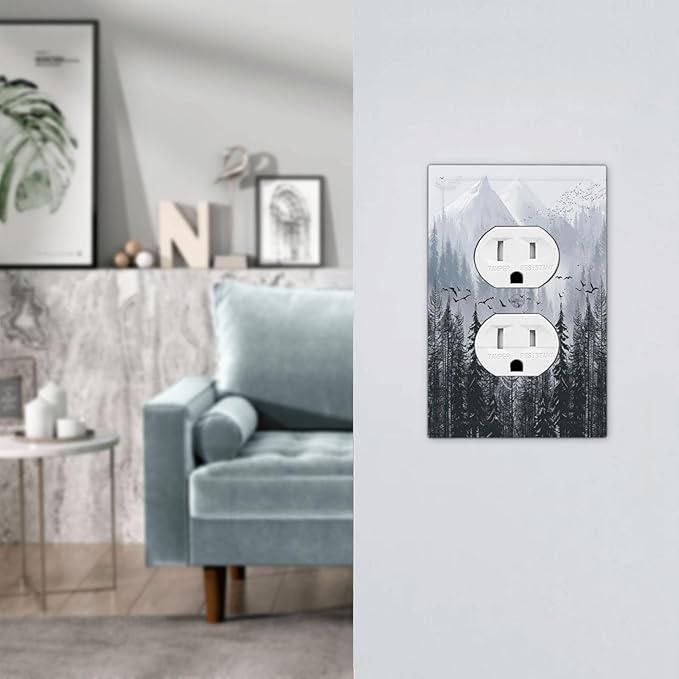 Misty Forest Nature Tree Mountain Birds Outlet Covers 1 Gang Duplex Light Switch Cover Decorative Switch Plates Electrical Receptacle Faceplate Wall Plate for Bed Room Living Room Decor