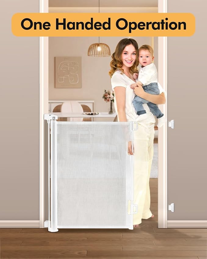 (2 Pack) Retractable Baby Gate for Stairs & Doorways,55" Wide x 33.6" Tall Easy Installation Mesh Dog Gate for Indoor & Outdoor Use,Pet and Dog Safety Gate for Hallways(White)