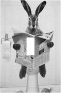 Funny Cute Grey Black Rabbit Reading Newspaper Single Toggle Light Switch Covers Decorative 1 Gang Wall Plates Cover Rustic Retro Western Animals Electrical Device Switchplate for Bathroom