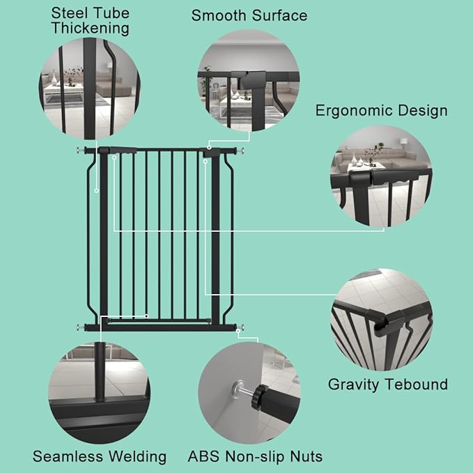 ALLAIBB Black 40.55" Extra Tall Wide 57.48-73.62" Baby Gate Pressure Mounted Walk Through Child Kids Safety Toddler Tension Pet Dog Gates with Extension for Doorways Kitchen