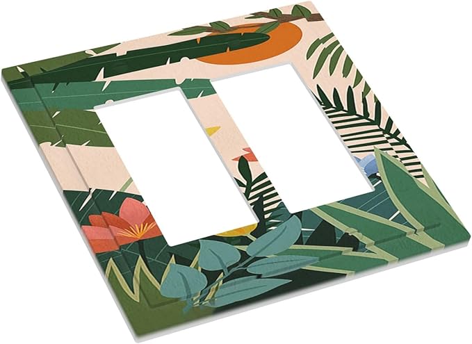 Decorative Outlet Covers Boho Tropical Plant Floral Pattern 2 Gang Double GFCI Rocker Electrical Wall Panels Light Switch Cover Plate for Bedroom Cabin Decor