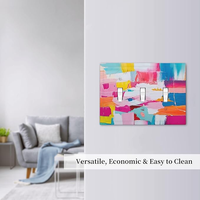 Decorative Switch Plates Multicoloured Modern Watercolor Oil Painting 3 Gang Wall Plate Triple Toggle Light Switch Cover Faceplate Electrical Wall Panels for living Room Bedroom Decor