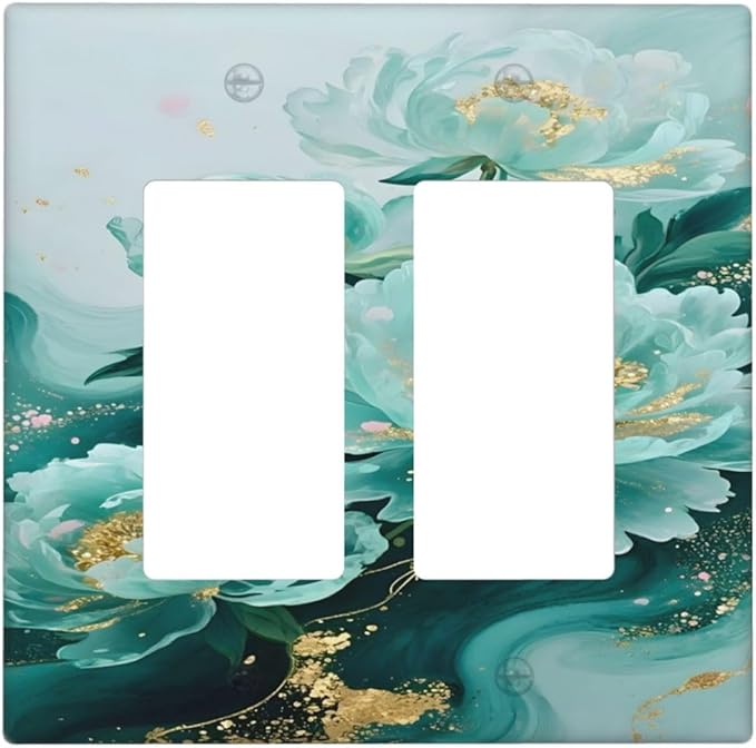 Decorative Outlet Covers Gold Green Floral Gilt Marble Flower 2 Gang Light Switch Cover Plate Double Rocker Wall Plate Gfci Switch Plate Covers for Bathroom Decor