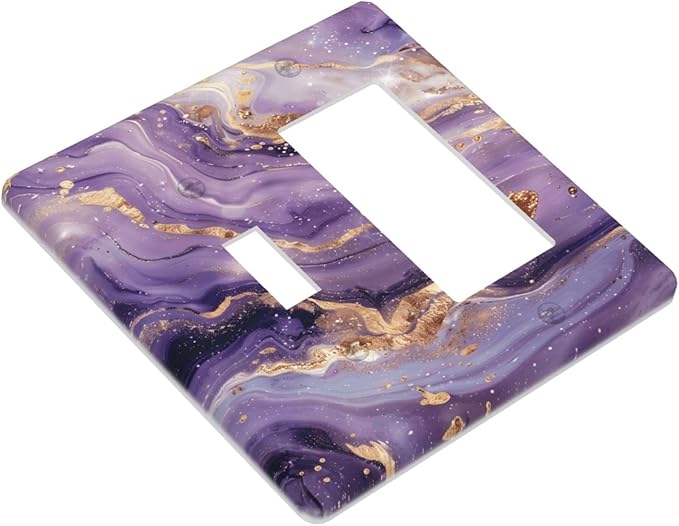 Luxury Marble Texture Purple And Gold Abstract Print Outlet Covers 1 Toggle 1 Rocker Combination Decorative Wall Plate Electrical Switch Plates Light Switch Cover Plate for Bathroom Home Decor