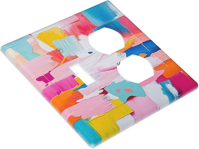 Wallplates Multicoloured Modern Watercolor Oil Painting 1 Toggle 1 Duplex Switch Plate Electrical GFCI Faceplate Decorative Light Switch Covers for living Room Bedroom Decor