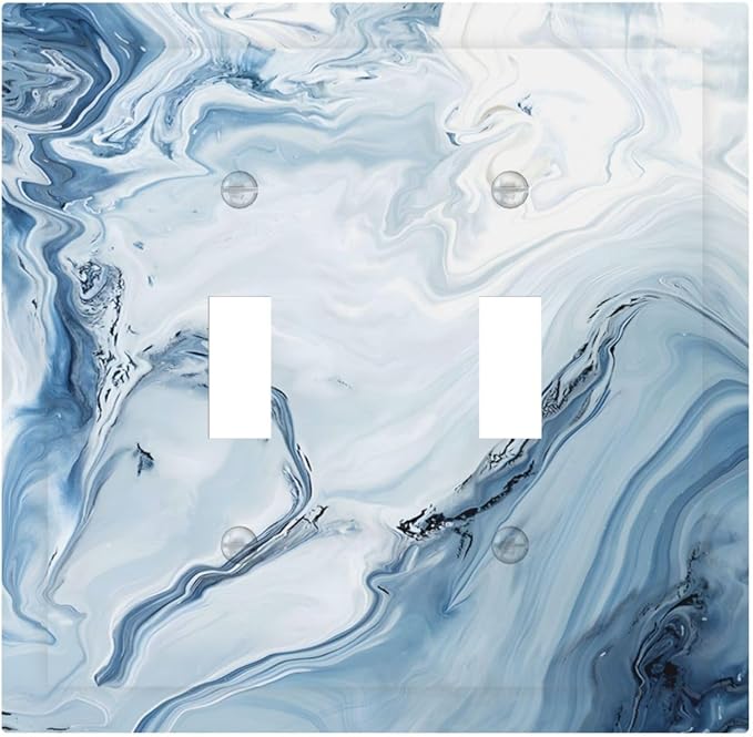 Light Blue Marble Texture Abstract Print Decorative Switch Plates 2 Gang Double Toggle Outlet Light Switch Cover Wall Plate Electrical Faceplate for Bathroom Kitchen Home Decor
